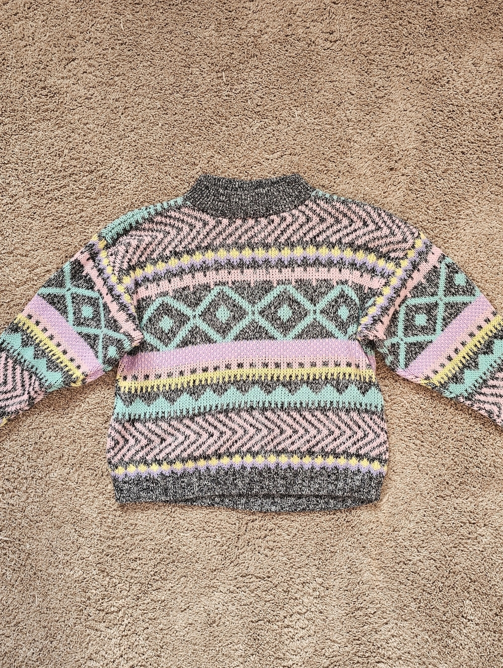Vintage 90s Girls Sweater Sister Sister Size L 14  Mock Neck Geometric Pattern